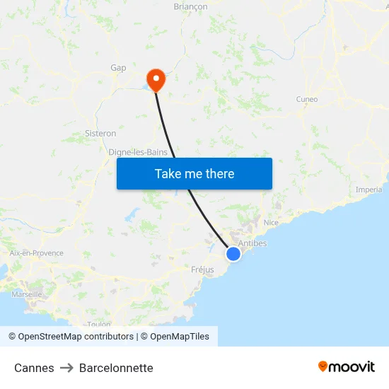 Cannes to Barcelonnette map