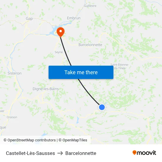 Castellet-Lès-Sausses to Barcelonnette map