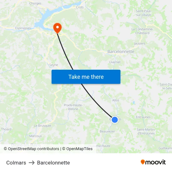 Colmars to Barcelonnette map