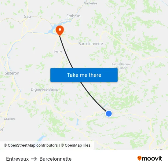 Entrevaux to Barcelonnette map
