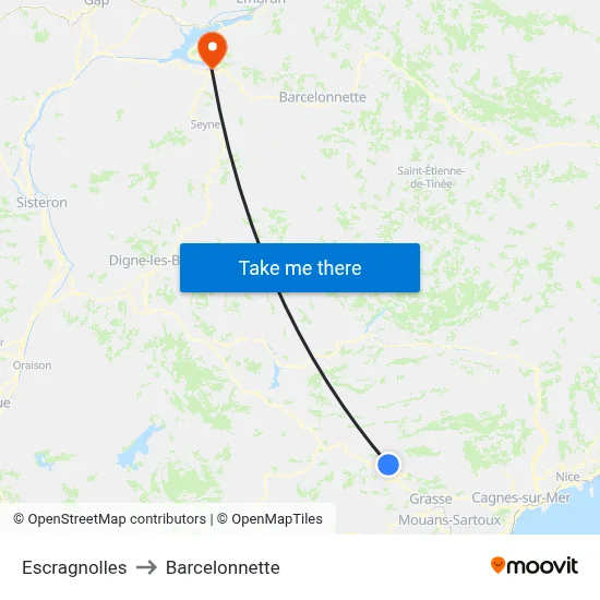 Escragnolles to Barcelonnette map