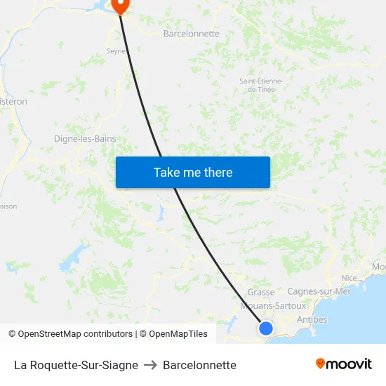 La Roquette-Sur-Siagne to Barcelonnette map