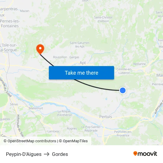 Peypin-D'Aigues to Gordes map