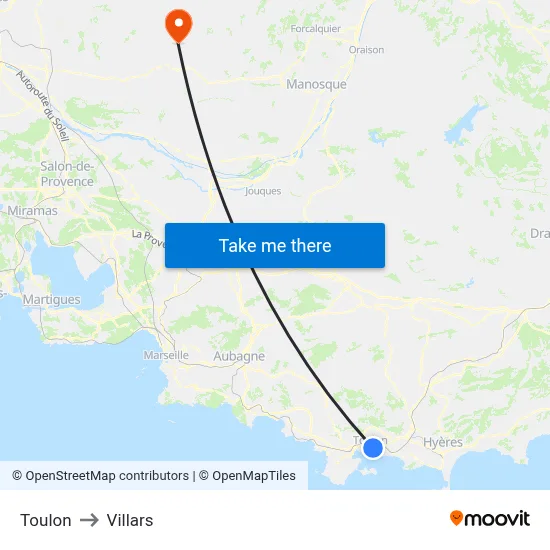 Toulon to Villars map