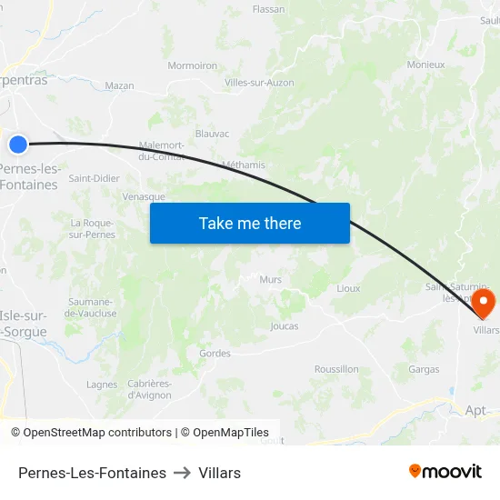 Pernes-Les-Fontaines to Villars map