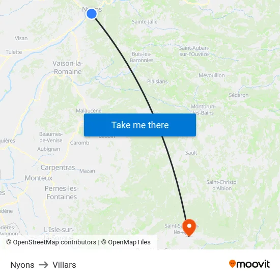Nyons to Villars map