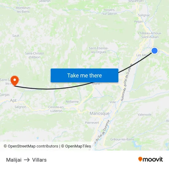 Malijai to Villars map