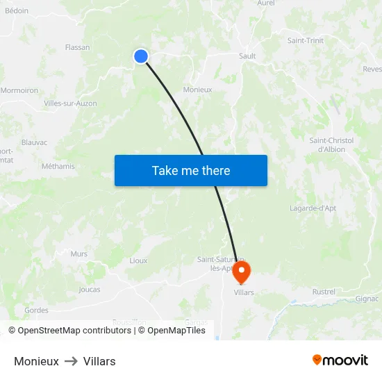 Monieux to Villars map