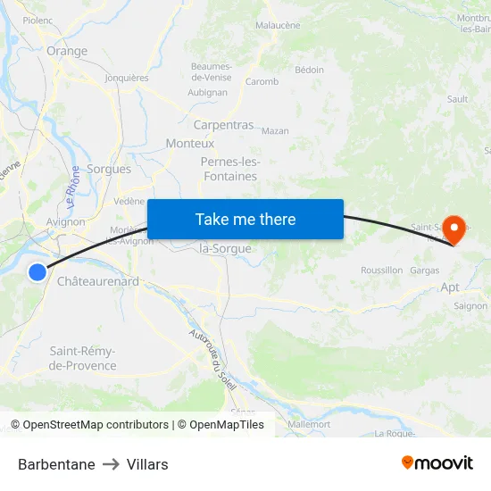 Barbentane to Villars map