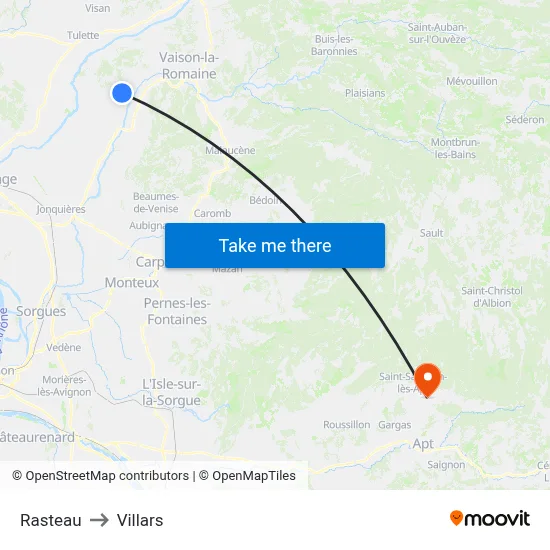 Rasteau to Villars map