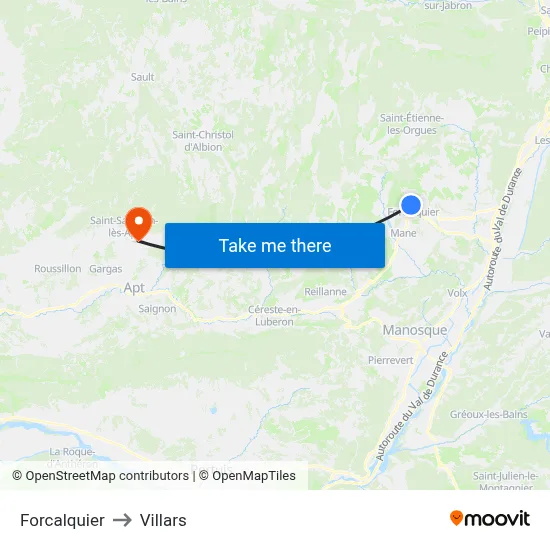 Forcalquier to Villars map