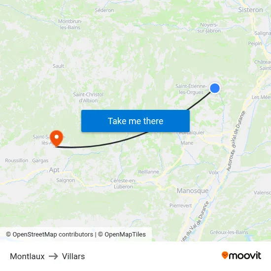 Montlaux to Villars map
