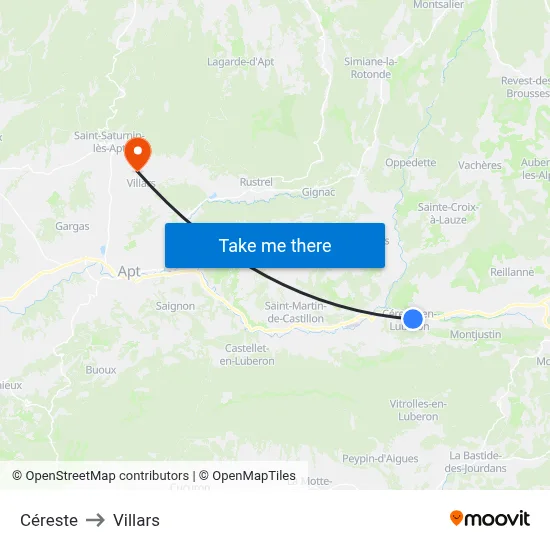 Céreste to Villars map