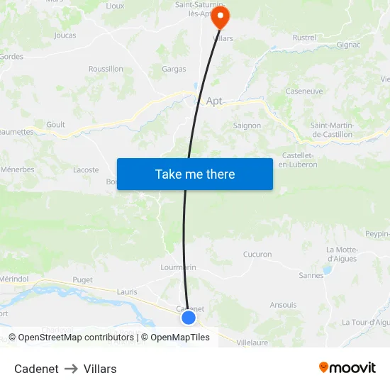 Cadenet to Villars map