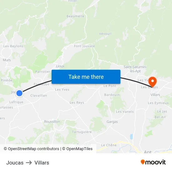 Joucas to Villars map