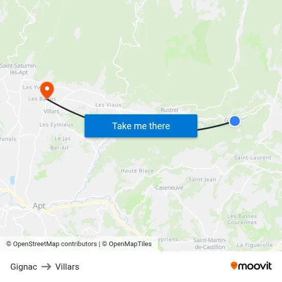 Gignac to Villars map