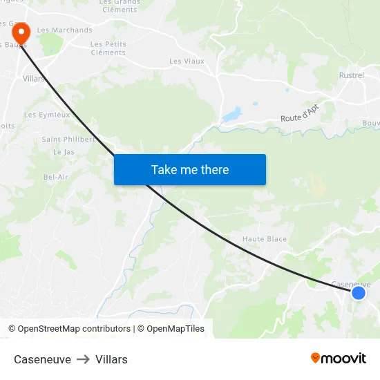 Caseneuve to Villars map