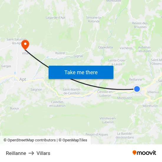 Reillanne to Villars map