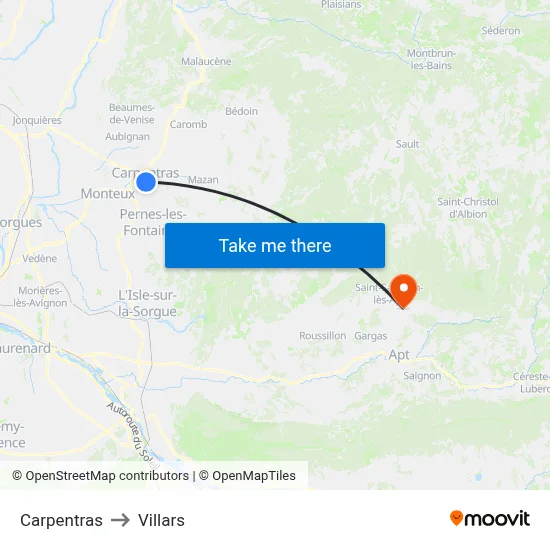 Carpentras to Villars map