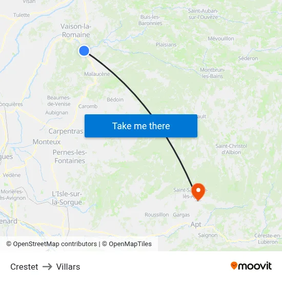 Crestet to Villars map