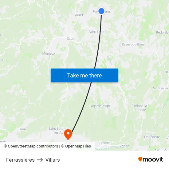 Ferrassières to Villars map
