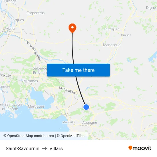 Saint-Savournin to Villars map