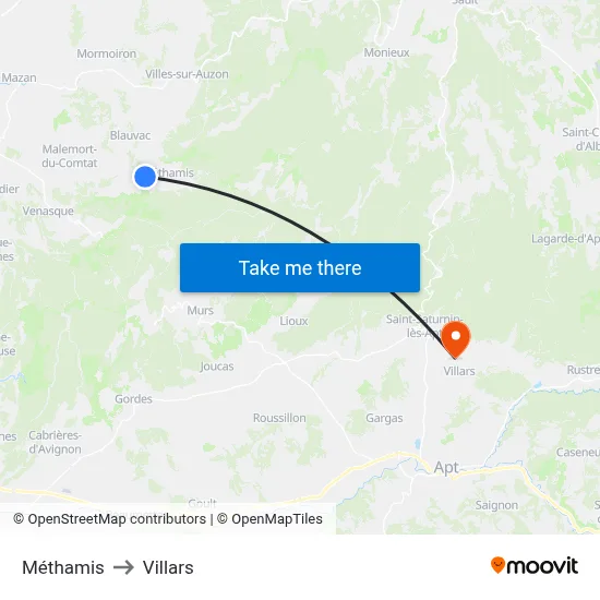 Méthamis to Villars map