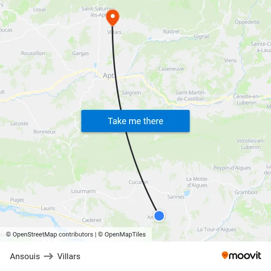Ansouis to Villars map