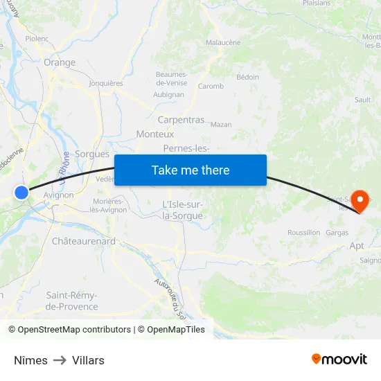 Nîmes to Villars map
