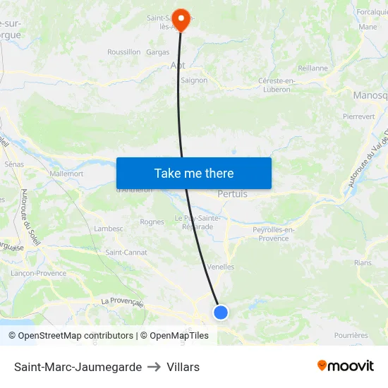 Saint-Marc-Jaumegarde to Villars map
