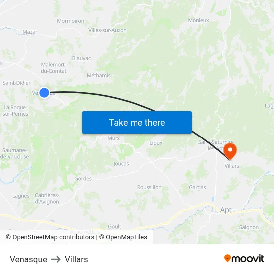 Venasque to Villars map