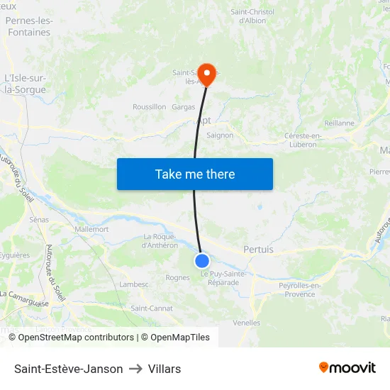 Saint-Estève-Janson to Villars map