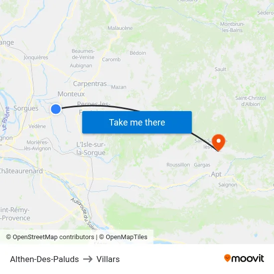 Althen-Des-Paluds to Villars map