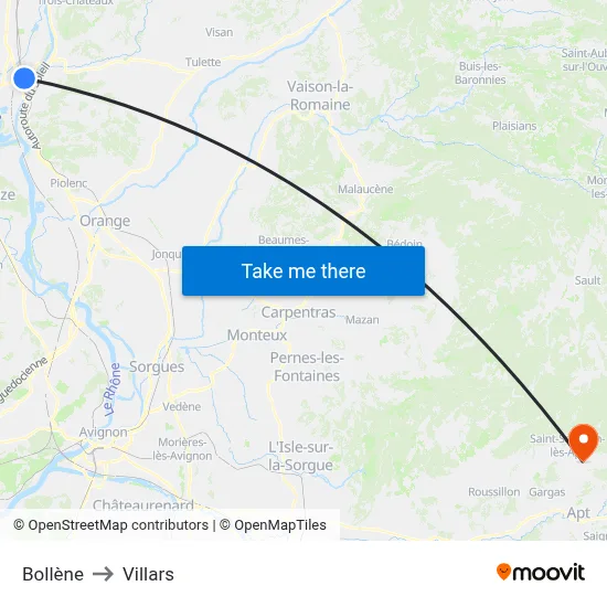 Bollène to Villars map