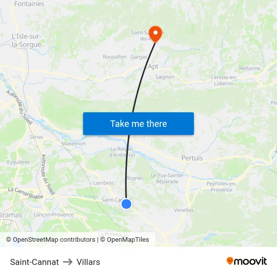 Saint-Cannat to Villars map