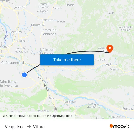 Verquières to Villars map