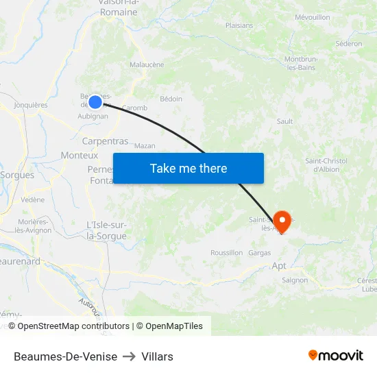 Beaumes-De-Venise to Villars map