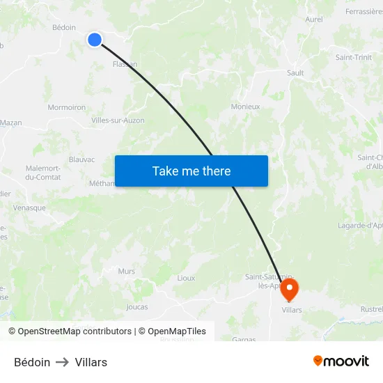 Bédoin to Villars map