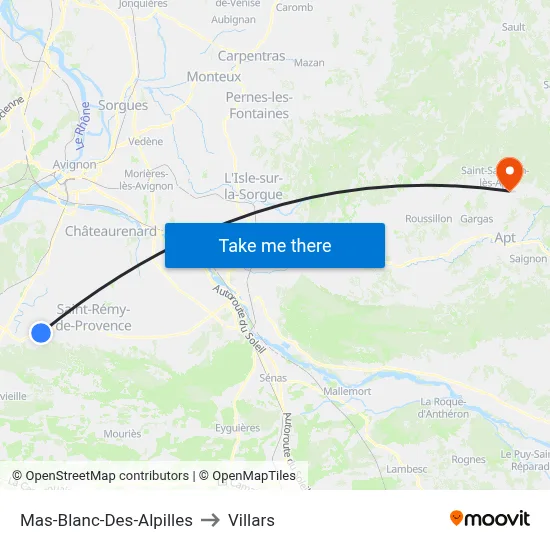 Mas-Blanc-Des-Alpilles to Villars map