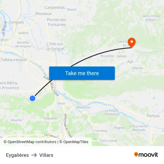 Eygalières to Villars map