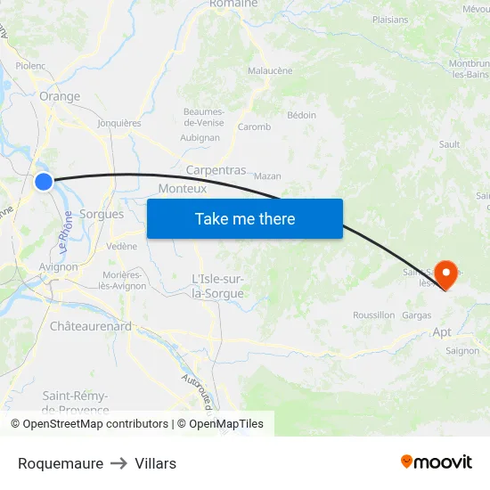 Roquemaure to Villars map