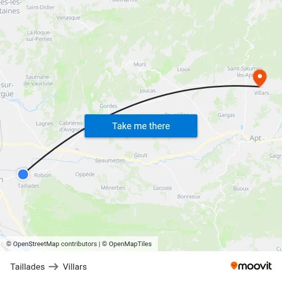 Taillades to Villars map