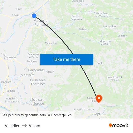 Villedieu to Villars map