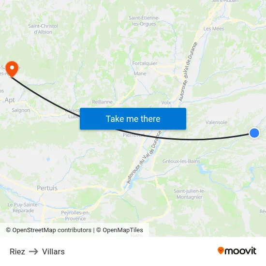 Riez to Villars map