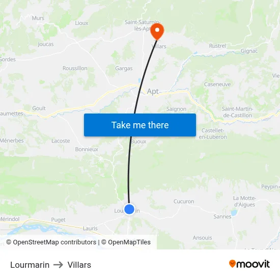 Lourmarin to Villars map