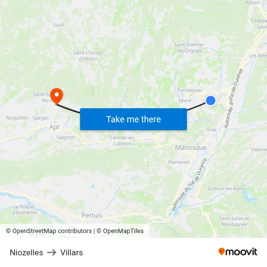 Niozelles to Villars map