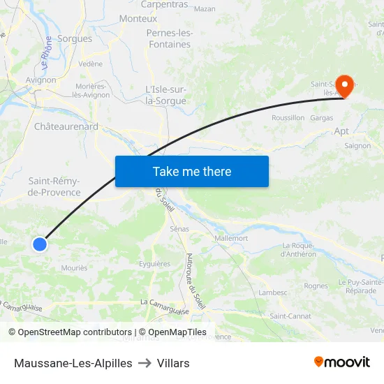Maussane-Les-Alpilles to Villars map