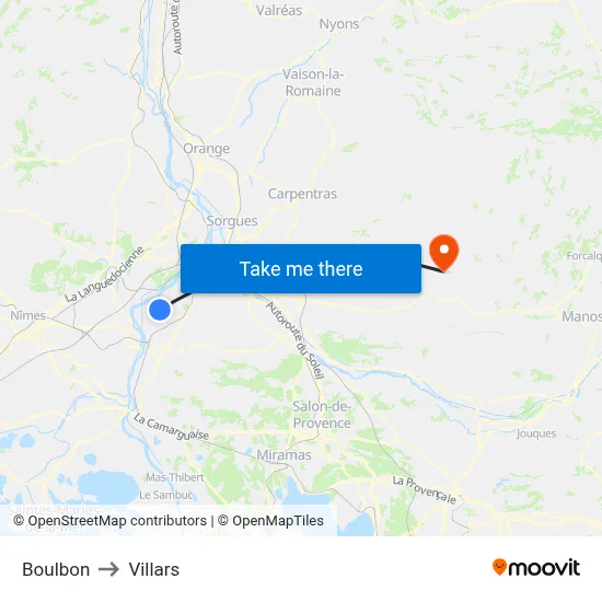 Boulbon to Villars map