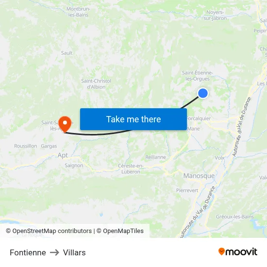 Fontienne to Villars map