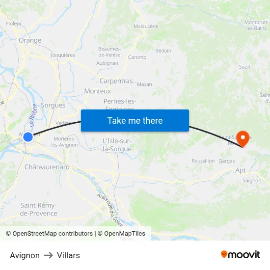 Avignon to Villars map